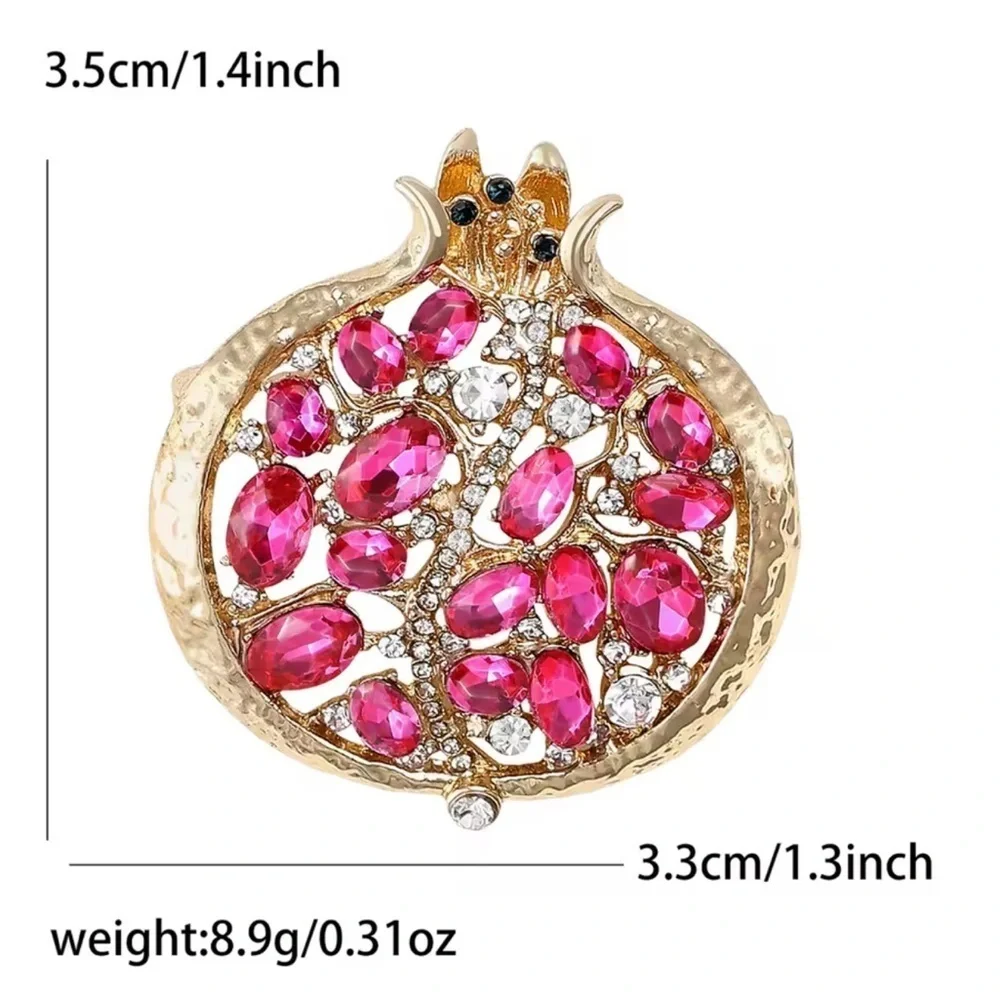 Pink Pomegranate Crystal Gold Brooch